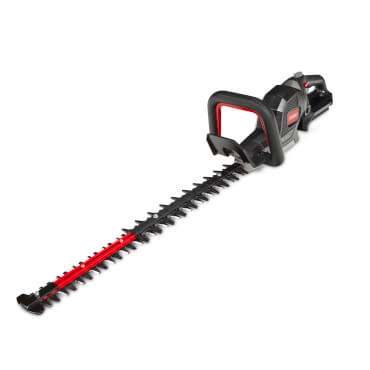 Toro Revolution 60V Hedge Trimmer viewed from left angle, showing full blade and handle