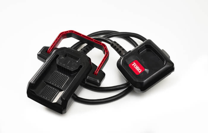 Rear angled view of Toro Powerlink Tether Kit showing cable connectors and cradle
