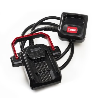  Toro Powerlink Tether Kit front view showing cables, connector cradle, and 60V battery interface