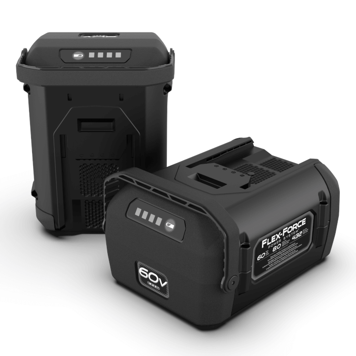 Pair of Toro 60V Flex-Force 8.0Ah batteries shown side by side on white background